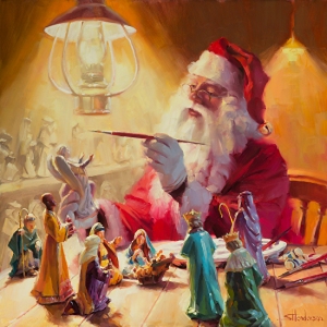 "These gifts are greater than toys." Original oil painting, 24 x 24, by Steve Henderson. Signed limited edition prints and open edition prints will be available soon.