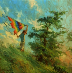 He'll always be the little boy flying the kite to me. Summer Breeze, original oil painting by Steve Henderson
